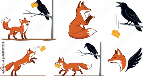 Photos The Fox and the Crow Aesop Fable Clipart Collection Vector Featuring Flat Cartoo
