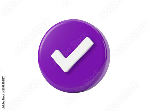3d purple check mark icon isolated on transparent background