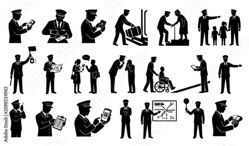 Professional Train Conductor Silhouette Vector Collection for Railway Transportation Graphics