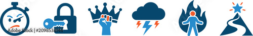 Adversity Resilience and Personal Triumph Icon Set - Overcoming Life Challenges, Determination Under Pressure, and Ultimate Success Vector Elements for UI Design and Web Graphics