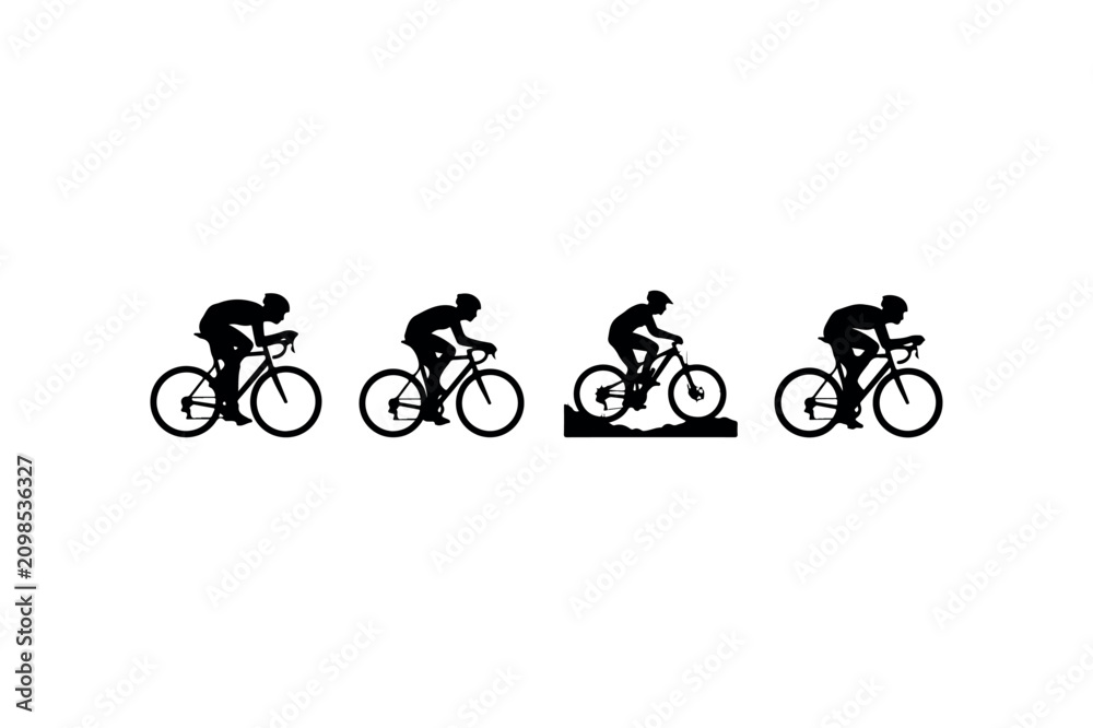 Fototapeta premium Cycling Pose Silhouette Set Minimal Black Sports Action Icons