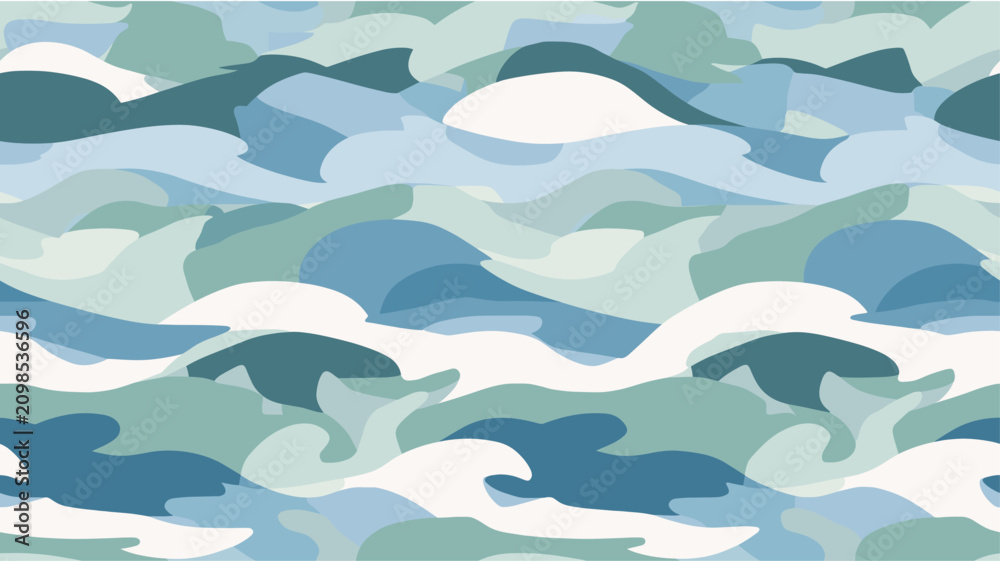 Obraz premium Abstract wave pattern combining shades of blue, green, and white for fashion or decor. Abstract wave pattern background creating liquid texture