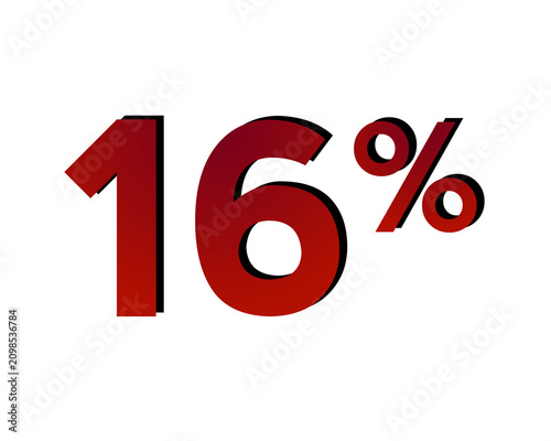 16% percent discount symbol with a red bold gradient on a transparent background. Modern minimal design concept for sale promotion, clearance event, special offer design element