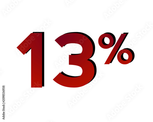 13% percent discount symbol with a red bold gradient on a transparent background. Modern minimal design concept for sale promotion, clearance event, special offer design element