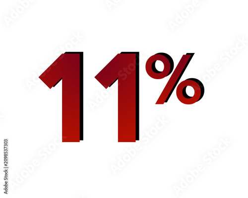 11% percent discount symbol with a red bold gradient on a transparent background. Modern minimal design concept for sale promotion, clearance event, special offer design element