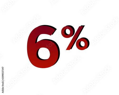 6% percent discount symbol with a red bold gradient on a transparent background. Modern minimal design concept for sale promotion, clearance event, special offer design element