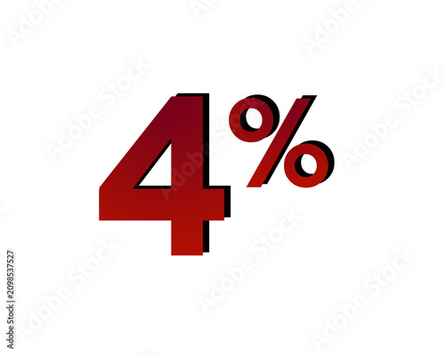 4% percent discount symbol with a red bold gradient on a transparent background. Modern minimal design concept for sale promotion, clearance event, special offer design element