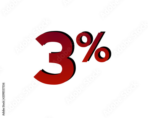 3% percent discount symbol with a red bold gradient on a transparent background. Modern minimal design concept for sale promotion, clearance event, special offer design element