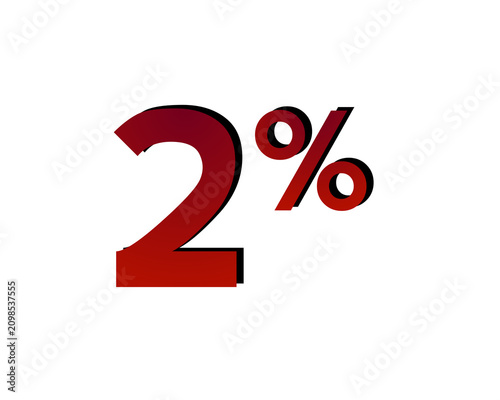2% percent discount symbol with a red bold gradient on a transparent background. Modern minimal design concept for sale promotion, clearance event, special offer design element