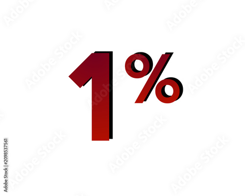 1% percent discount symbol with a red bold gradient on a transparent background. Modern minimal design concept for sale promotion, clearance event, special offer design element