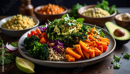 Vibrant healthy food bowl with fresh vegetables and grains