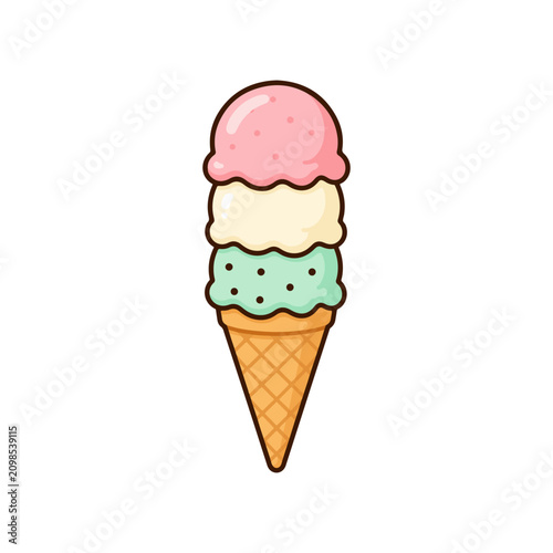 Flat Triple Scoop Ice Cream Cone Icon