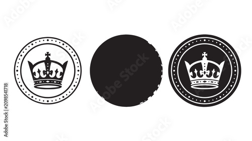 Tablou pe pânză Black and white crown logo icons with circular frames and dotted borders royalty