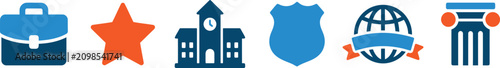 Government and Public Service Icon Set - State Authority, Municipal Building, and Law Enforcement Vector Elements for UI Design and Web Graphics