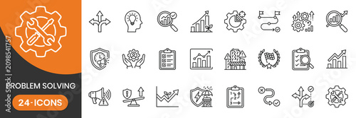 Tableau sur toile Business troubleshooting problem solving thin line icon set featuring action pla