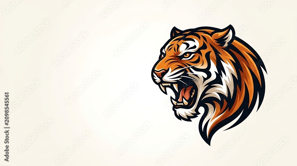 Obraz premium Majestic Tiger Head Vector Illustration with Fierce Bengal Wildcat Face and Bold Stripes for Wildlife Nature and Predator Design