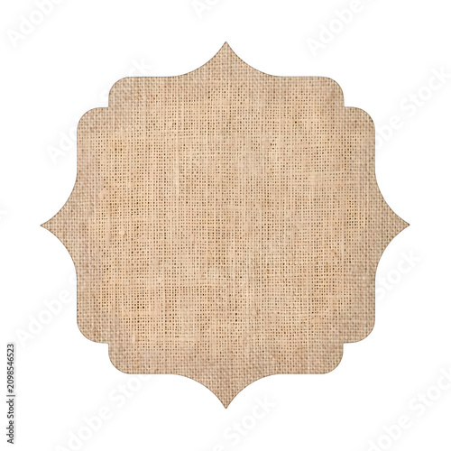 Burlap Fabric Ornate Frame Label Isolated on Transparent Background
