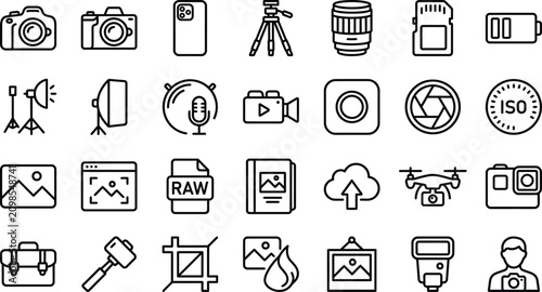 Quadro su tela Photography and videography equipment linear icons for digital media