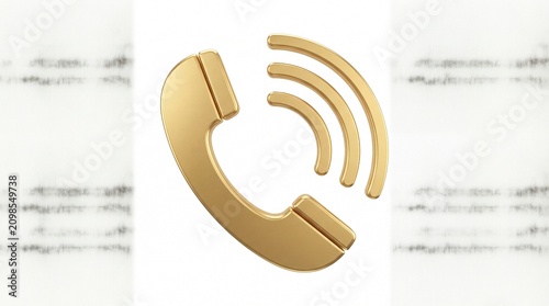 Shiny gold telephone icon for contact and communication
