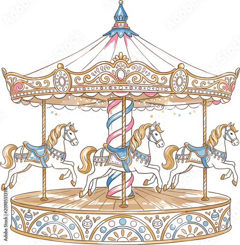 Φωτογραφία Vintage Style Carousel Merry Go Round Vector Illustration with Ornate Details an