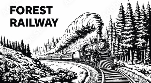 Photos Vintage Steam Engine Forest Railway Vector Illustration Design Featuring A Class