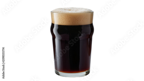 Canvas Print Dark stout beer with creamy foam head in a pint glass, isolated on transparent b