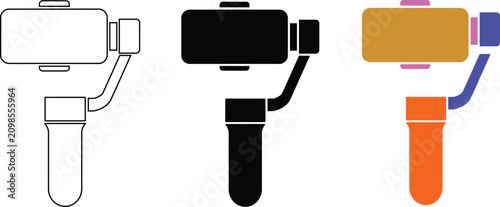 Photos Set of three different smartphone gimbal stabilizer icons for professional video