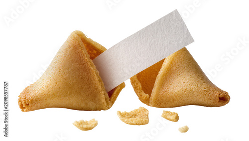 Bild auf Leinwand Golden fortune cookies with blank paper message, isolated on transparent backgro