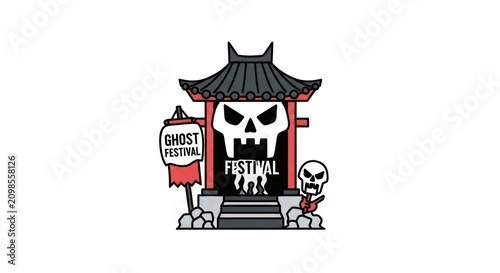 Halloween festival gate with skulls.
