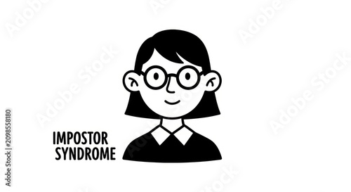 Impostor syndrome concept with cartoon woman.