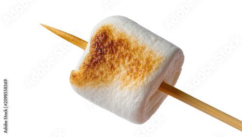 Foto Toasted marshmallow on wooden skewer, isolated on transparent background