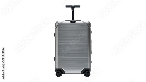 Fényképezés Brushed aluminum carry-on suitcase with telescoping handle and wheels, isolated