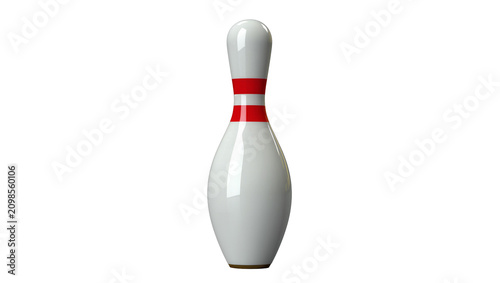 Foto White bowling pin with red stripes, isolated on transparent background