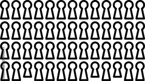 Keyhole pattern grid of black silhouettes