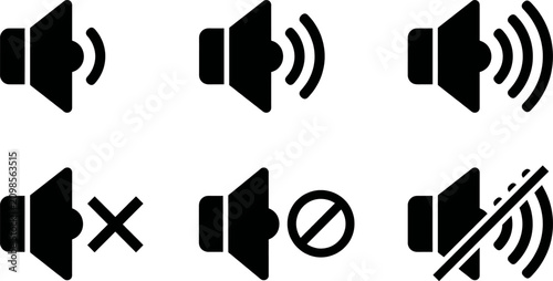 Canvastavla Volume Sound Speaker Control Icon Set, Audio Mute Speaker Vector Icons in Outlin