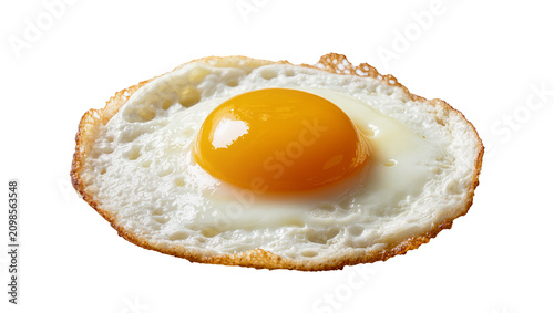 Konstfotografi Golden yellow egg yolk and white albumen fried sunny-side up, isolated on transp