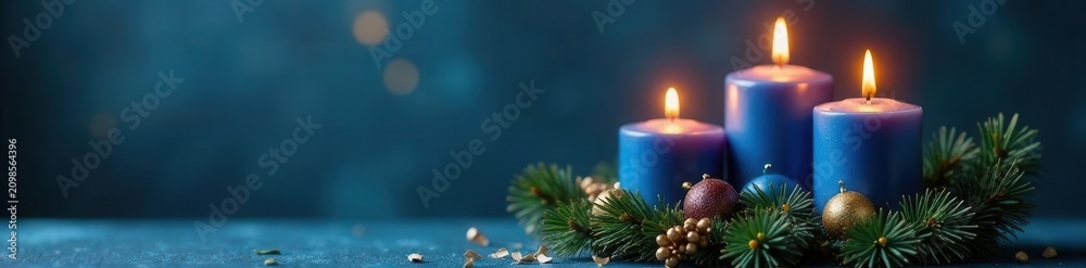 Fototapeta premium Elegant blue & gold Advent candles, Christmas gift , candle, weihnachtszeit