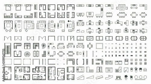 Architectural Floor Plan Symbols CAD Blueprint Vector Icon Collection