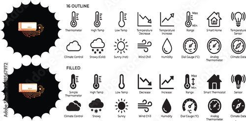 Set of blue humidity icons featuring moisture measurement tools and air treatment equipment designs for environmental climate control solutions displayed as a vector graphic on transparent background