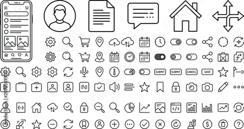 Konstfotografi Mobile app user interface UI navigation icon mega set with smartphone layout wir