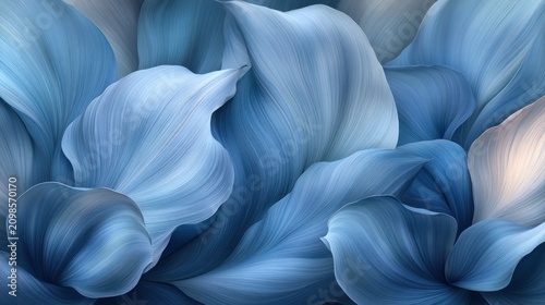Abstract blue leaf swirls.  Soft, flowing, textured