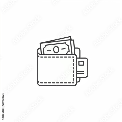 Wallet with cash and credit card outline icon for finance