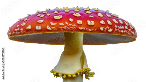 Fotografie Vibrant red Amanita muscaria mushroom with white warts, isolated on transparent