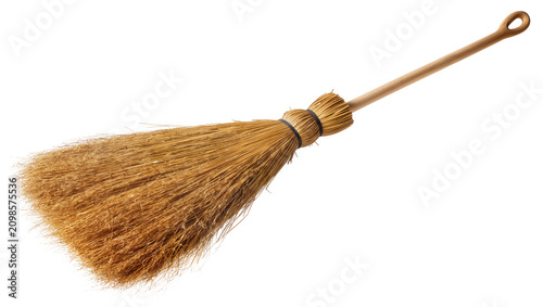 Foto Natural straw broom with wooden handle, isolated on transparent background