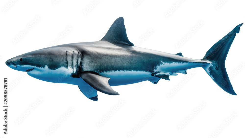 Obraz premium Great white shark swimming, isolated on transparent background