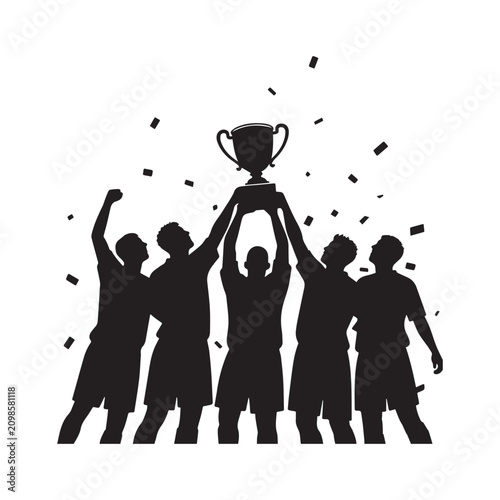 Canvastavla Winning Sports Team Celebrating Championship Victory And Holding Up Trophy Cup Silhouette