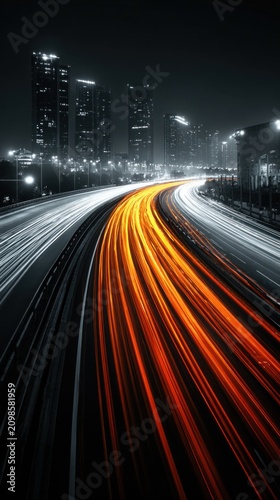 View of a city at night with a long exposure of light