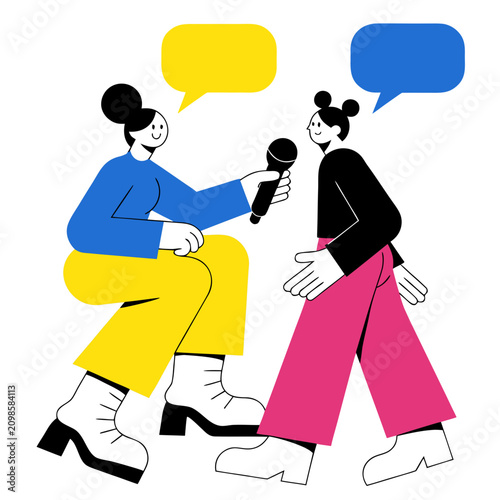 Photography Smiling female interviewer talk with passerby