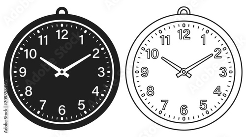 Fotografie Analog Clock Face Illustration Black And White Design With Hour Markers