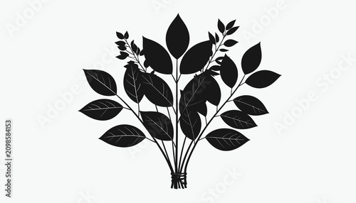 Schilderij op canvas Black silhouette of leafy plant stems.